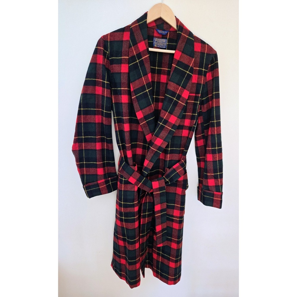 VTG Pendleton Pure Virgin Wool Red/Green/Black Tartan Plaid Robe - Men's Small